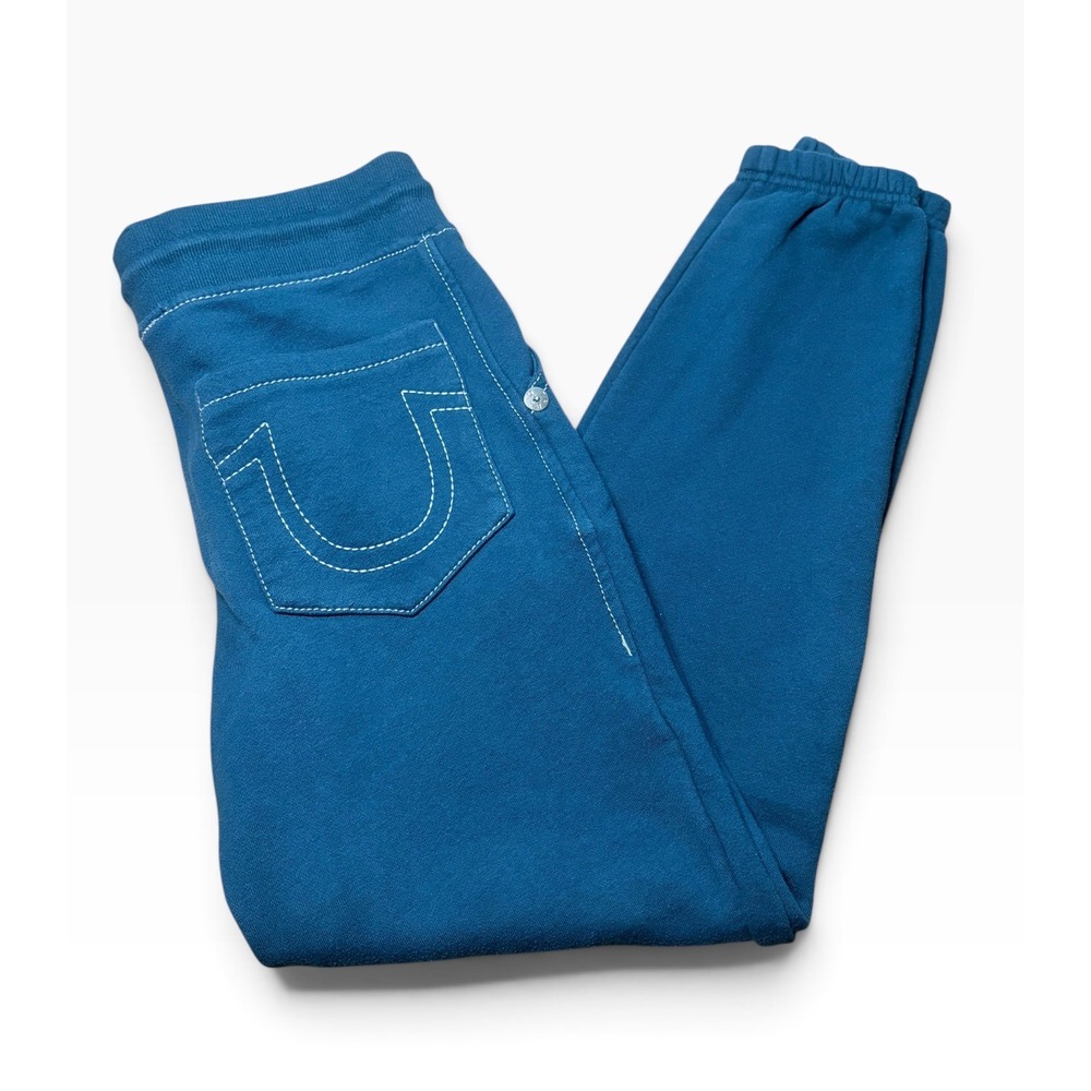True Religion Womens Teal Green Blue Horseshoe Stitch Jogger Sweatpants Small